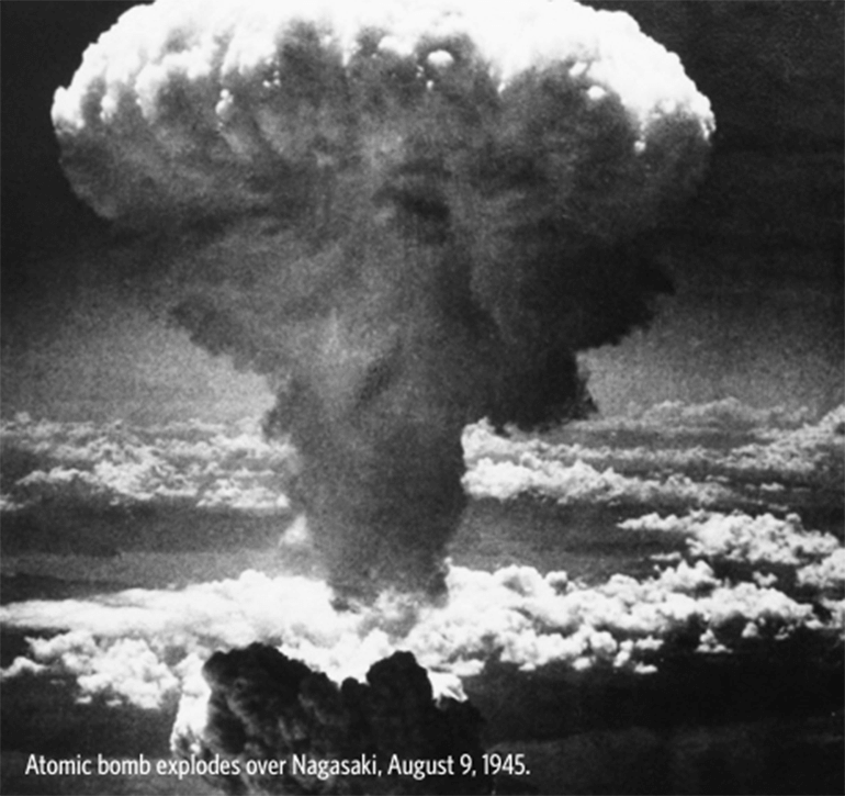 Atomic bomb explodes over Nagasaki, August 9, 1945.