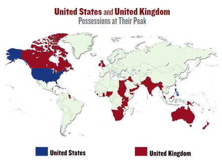 map - United States and United Kingdom Possessions at Their Peak
