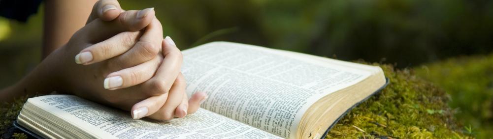 hands folded over Bible