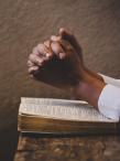Praying hands over a bible