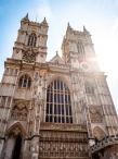 Westminster Abbey backlit by sunrise