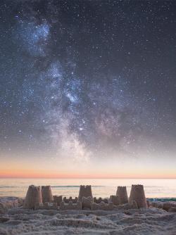 Sandcastle and starry sky