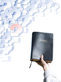 Holding up bible to questions