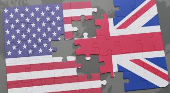 flags of the UK and the US as puzzle pieces fitting together