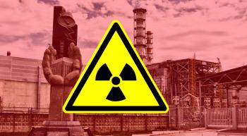 chernobyl nuclear reactor with radioactive sign