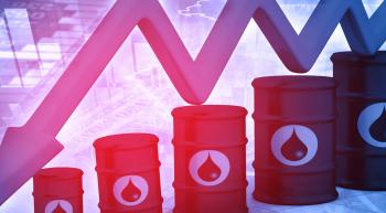 oil barrels and a downward trending arrow