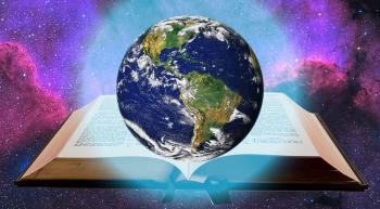 earth floating over an open Bible