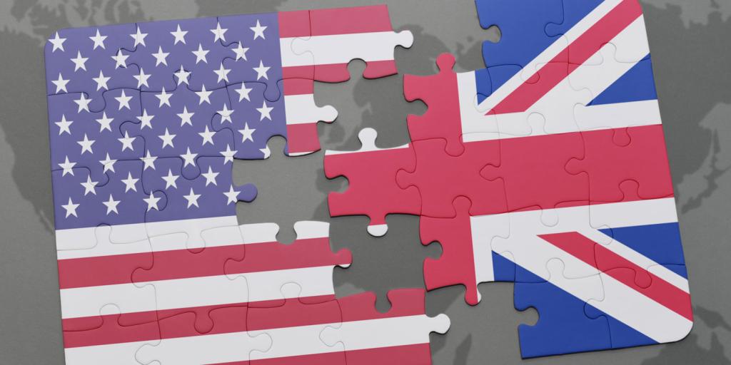 flags of the UK and the US as puzzle pieces fitting together