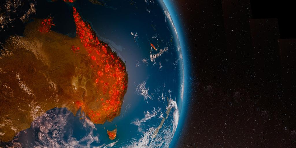 artist rendering the continent of australia ablaze