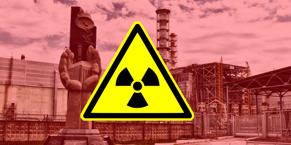 chernobyl nuclear reactor with radioactive sign