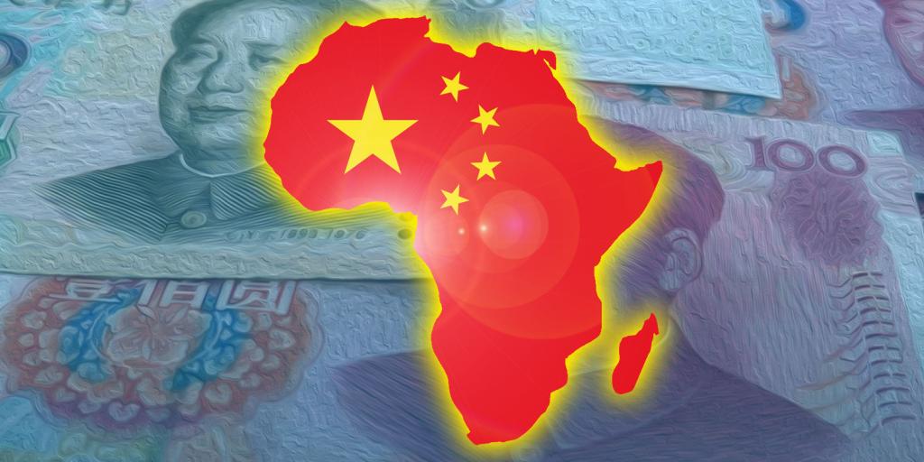 continent of africa overlaid with the Chinese flag and Chinese currency in the background