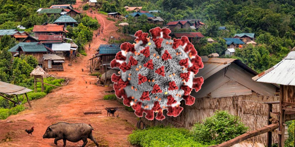 Laos village with coronavirus superimposed