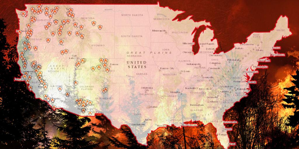 US map showing where the biggest fires are