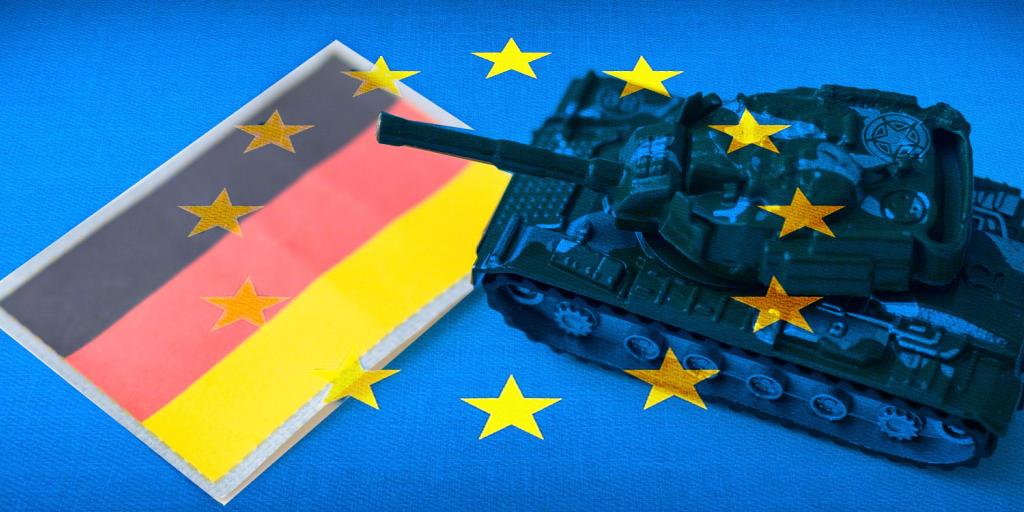 German tank with flags of Germany and the EU