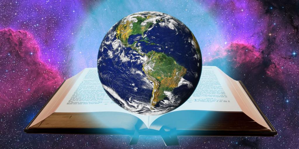 earth floating over an open Bible