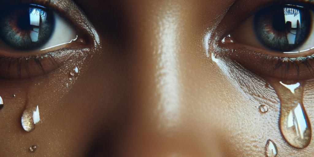 closeup of a woman's eyes full of bright shiny tears