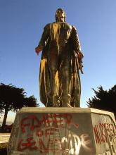 Defaced Columbus statue