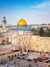 Wailing Wall and Temple Mount with dome in Jerusalem