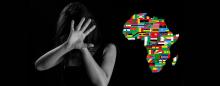map of Africa and woman holding up hand defensively