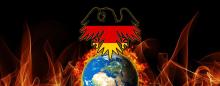 German eagle rising out of a burning world