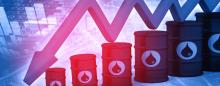 oil barrels and a downward trending arrow