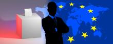 shadowy figure with EU flag and ballot box