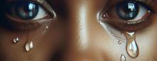 closeup of a woman's eyes full of bright shiny tears